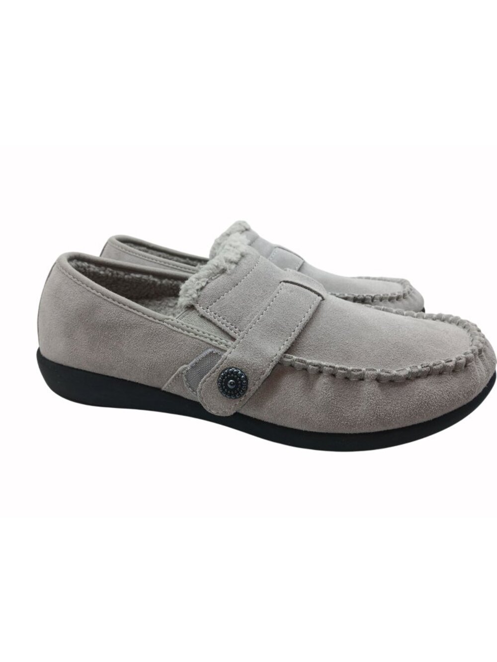 REVITALIGN Womens Siesta Splendid Gray Faux Suede Moccasin Slippers 12W Faux Fur